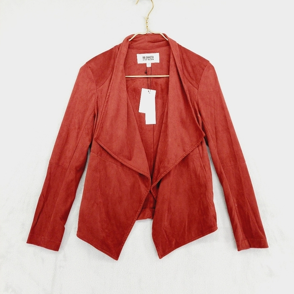 NEW BB Dakota Red CherryWood Faux Suede Open Front Lagenlook Jacket P3415 - Picture 2 of 10